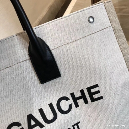 Tony Luxuries RIVE YSL AND BAG LINEN IN LEATHER TOTE GAUCHE 0723